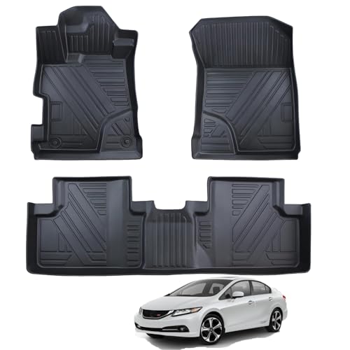 Civic Floor Mat - All Weather Compatible with 2012-2015 Honda Civic Floor Mat Waterproof Durable Anti-Slip Odorless TPE Front and Rear Row Set Custom-Fit Floor Liner - size: for Honda Civic 2012-2015