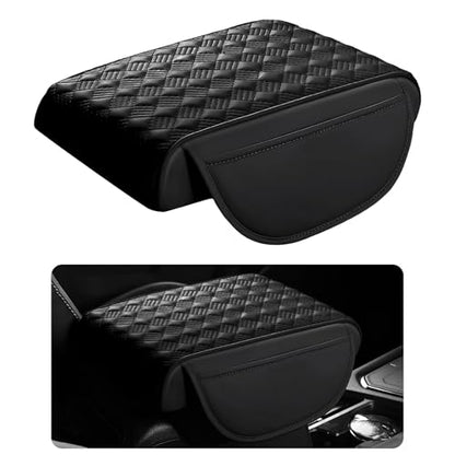 Car Armrest Cushion, 12.2"×8.3" Leather Auto Memory Foam Center Console Pad with Storage Pocket, Waterproof & Anti-Scratch Elbow Pillow Armrest Seat Box Protector, Universal Fit (Black) - color: Black