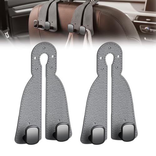 Headrest Hooks for Car, 2026 New Leather Headrest Hooks for Car, Multifunctional Double Hook Holder for Convenient Storage, Auto Hooks Organizer for Handbag Purse Coat Bags (Gray,2) - color: Gray,2