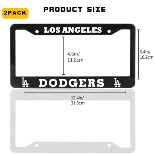 2 Piece License Plate Frames for Dodgers, Anti-Dirty and Rustproof Aluminum Alloy License Plate Frames US Standard License Plate Holder with Screw Caps Set (D-Black) - color: D-Black