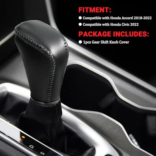 Leather Gear Shift Knob Cover Compatible with Honda Accord 2018-2022/Civic 2022 Black Stitches Shifter Knob Cover