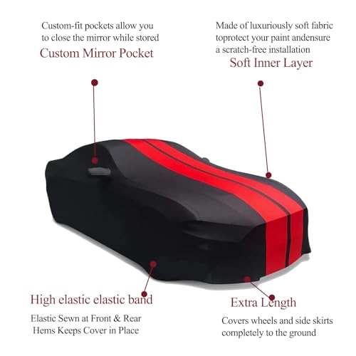 Indoor Car Cover Compatible with Chevrolet Chevy Camaro（2010-2024） Custom-fit Breathable Dust-Proof Stretch Car Cover for Underground Garage, Car Show （Black+Red） - size: Compatible with Camaro