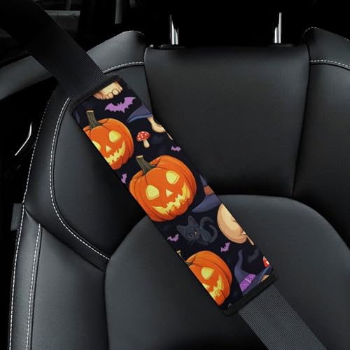 Women's Car Belt Covers, Halloween Gothic Witch Black Cat Bat Pumpkin Skull Mushroom Fashion Cushion Pad Car Shoulder Strap Harness Pad - color: Color361