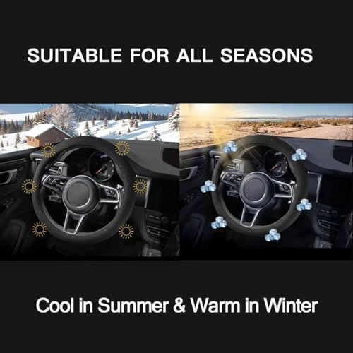 Suede Steering Wheel Cover with Upgraded Silicone Inner Ring, Breathable, Anti-Slip, Leather Universal 14.5 to 15 Inch Steering Wheel Cover (Black with Embossing Pattern) - style: Black with Embossing Pattern
