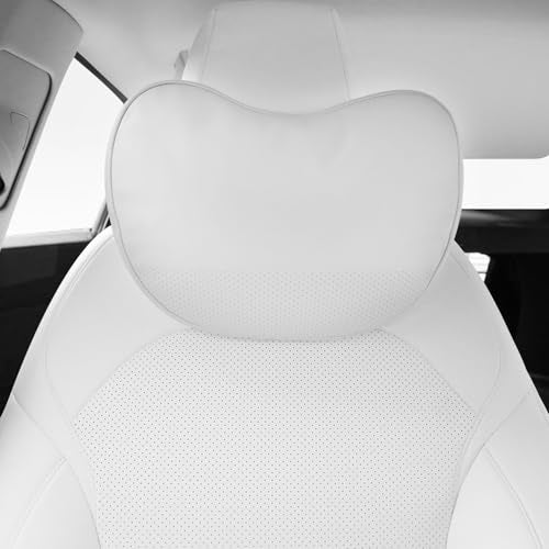 TOPABYTE Headrest Pillow Comfortable Neck Pillow Support Cushion for Tesla Model 3 Highland Model Y Model S Model X Cybertruck Adjustable Strap Soft Leather Pillow for Driving, 1 Pack, White - color: White, size: Leather 1 Pack