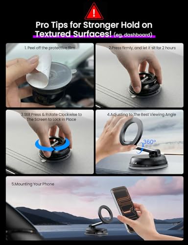 Car Phone Holder for Magsafe,[122+LBS Strongest Suction & 2400gf Magnetic],360° Adjustable,Phone Holders for Your Car,Car Phone Mount,Car Accessories for Your Car/Gym/Mirror Mount for iPhone&Android