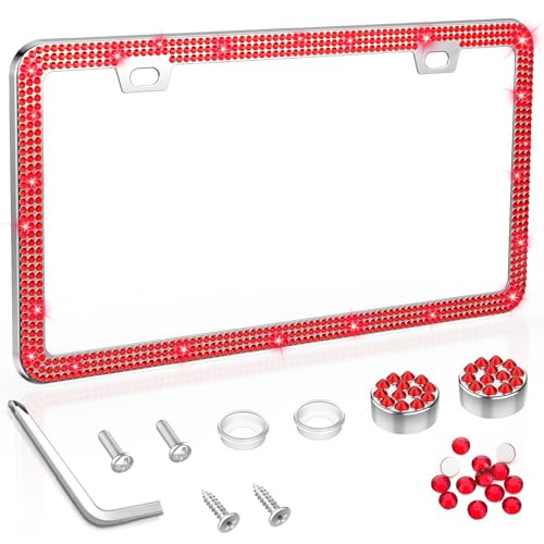 SHARE&CARE Bling License Plate Frame, Crystal License Plate Cover, Car License Plate Holder with Rhinestone Screw Set, Women Gift for Mom, Wife, Her - 1 Pack (RED1) - color: RED1