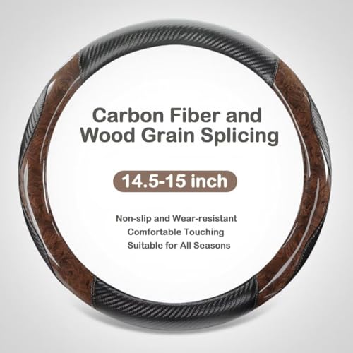 Wood Grain Steering Wheel Cover Carbon Car Steering Wheel Covers 14 1/2-15 inch with Coasters Microfiber Leather Splicing Breathable Anti-Slip Durable Universal Steering Wheel Protective - color: carbone
