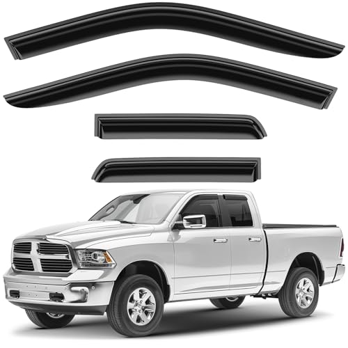 Window Deflectors Smoke Tinted Tape-On Side Window Vent Visor Deflectors Rain Guards Compatible with Dodge Ram 1500 2009-2018 Quad Cab - 4pcs. GW0518 - color: For RAM 09-18