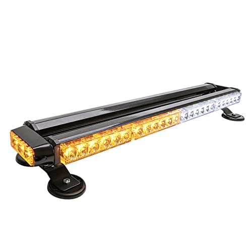 CUMART 26.5" Amber white 54 LED Automotive Rooftop Beacon Emergency Warning Flashing Snow Plow Light Bar Strobe Light Traffic Advisor For Tow Work Truck with Magnetic Base Double Side - color: Amber/white, size: 26.5" 54LED