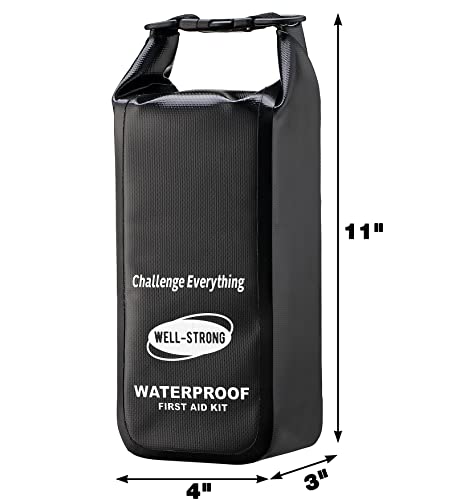 Boat First Aid Kit Waterproof, WELL-STRONG Marine Emergency Kit with Roll Top Dry Bag for Boating Fishing Kayaking – Water-Resistant Contents for Camping & Beach（Black） - color: Ws011-black