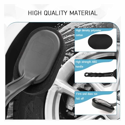 Tire Shine Applicator Brush, High-Density Sponge Tire Dressing Applicator Pad with Long Handle, Multipurpose Curved Auto Tire Detailing Tool, Vehicle Cleaning Waxing Accessory
