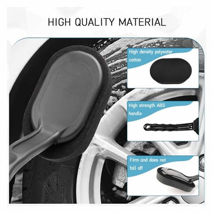 Tire Shine Applicator Brush, High-Density Sponge Tire Dressing Applicator Pad with Long Handle, Multipurpose Curved Auto Tire Detailing Tool, Vehicle Cleaning Waxing Accessory