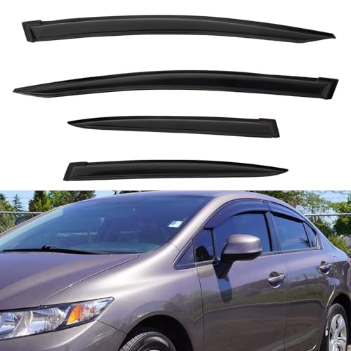4pcs Front+Rear Smoke Tint Sun/Rain Guard Outside Mount Tape-On Vent Window Visors Compatible with 12-15 Civic 4-Door Sedan - size: Compatible with 2012-2015 Honda Civic Sedan