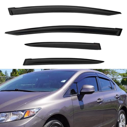 4pcs Front+Rear Smoke Tint Sun/Rain Guard Outside Mount Tape-On Vent Window Visors Compatible with 12-15 Civic 4-Door Sedan - size: Compatible with 2012-2015 Honda Civic Sedan