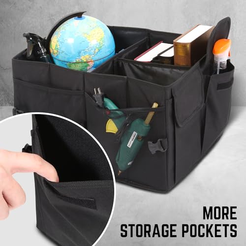 DNA Motoring Trunk Organizer for Car, 60L Large Capacity Foldable Trunk Organizer, Multi Compartment Car Trunk Organizer for Women Men, Black, TOOLS-00419 - style: 4 Compartments 2 mesh Pockets