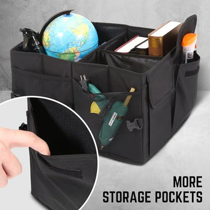 DNA Motoring Trunk Organizer for Car, 60L Large Capacity Foldable Trunk Organizer, Multi Compartment Car Trunk Organizer for Women Men, Black, TOOLS-00419 - style: 4 Compartments 2 mesh Pockets