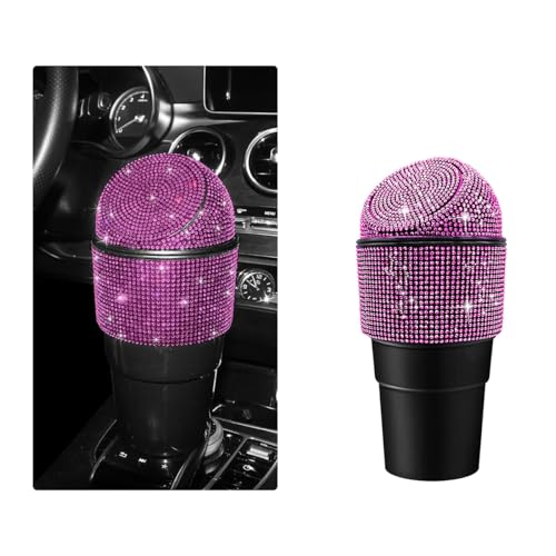 Yourkar Bling Car Trash Can with Lid, Sparkling Crystal Auto Garbage Can with Leak-Proof Lid, Multipurpose Waterproof Trash Bin for Automotive Home Office Kitchen Bedroom (Pink) - color: Pink
