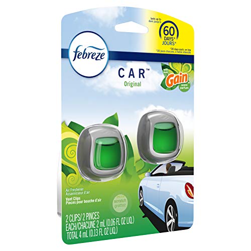 Febreze Car Air Fresheners, Gain Original Scent, Odor Fighter for Strong Odors Car Vent Clips (2 Count) - size: 1 Count (Pack of 2)
