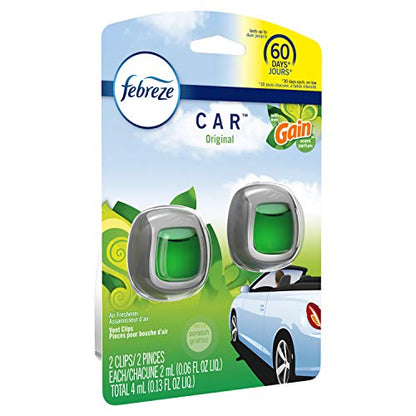 Febreze Car Air Fresheners, Gain Original Scent, Odor Fighter for Strong Odors Car Vent Clips (2 Count) - size: 1 Count (Pack of 2)