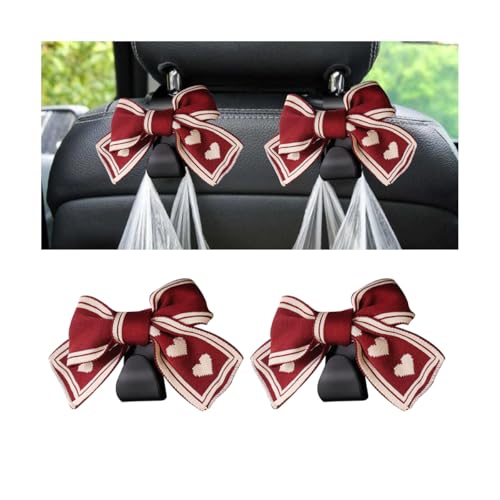 Mandark 2PCS Car Seat Headrest Hooks, Cute Bow Vehicle Hooks for Purses and Bags, Automotive Purse Hook Hanger Interior Decoration Accessories, Universal for SUV, Sedan, Truck (Red Line) - color: Red Line