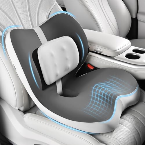 FLORICH 2 in1 Truck Seat Cushion and Lumbar Support Pillow Memory Foam Car Seat Cushion with Adjustable Strap for Truck Driver Long Drives, Fits Semi Truck Seat,Car,Office&Gaming Chair(Grey) - color: Grey