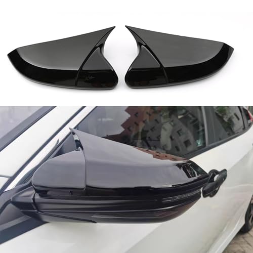 Car Ox Horn Side Rearview Mirror Cover Compatible with Honda Civic 10th Gen 2016-2021 Door Side Mirror Trim Cover ABS Material (Bright Black) - color: Black