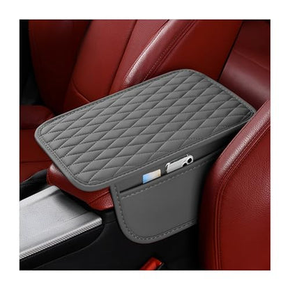 Car Center Console Cover, Leather Vehicle Armrest Seat Box Cushion Pad with Storage Bags, Waterproof Automotive Middle Console Protector, Universal for SUV RV Truck (Gray) - color: Gray