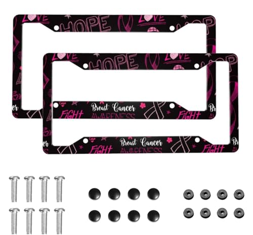 Hope Breast Cancer License Plate Frame 2 Pack License Plate Holder Universal Aluminum License Plate Cover Car Accessories Decor with Screw for Men Women 12.3 x 6.3 Inch - color: Hope Breast Cancer