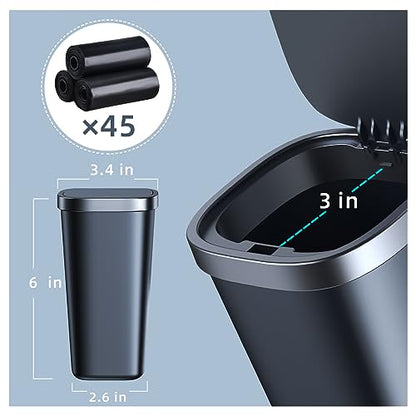 Mini Car Trash Can with Lid, Cup Holder Trash Can for Car with 3 Rolls Mini Trash Bags, Waterproof Small Car Garbage Can for Car Home Office Desk Bedroom -Square Black