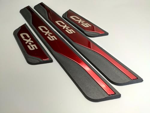 Door Sill Scuff Protector for Mazda CX-5 2019 2020 2021-2024 Accessories Parts, Black with ABS Plastic Threshold Strip Auto Accessory Kick Panels 4pcs Set (red)