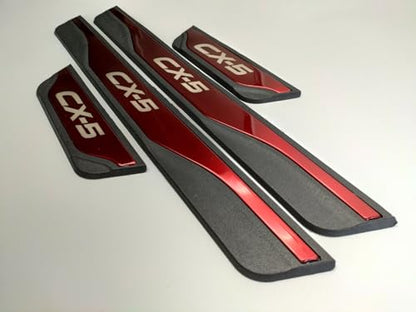 Door Sill Scuff Protector for Mazda CX-5 2019 2020 2021-2024 Accessories Parts, Black with ABS Plastic Threshold Strip Auto Accessory Kick Panels 4pcs Set (red)