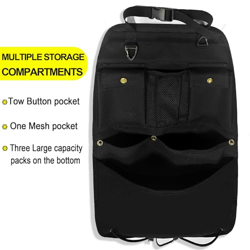 Black Car Seat Back Organizer with Multiple Pockets and Hooks - color: black