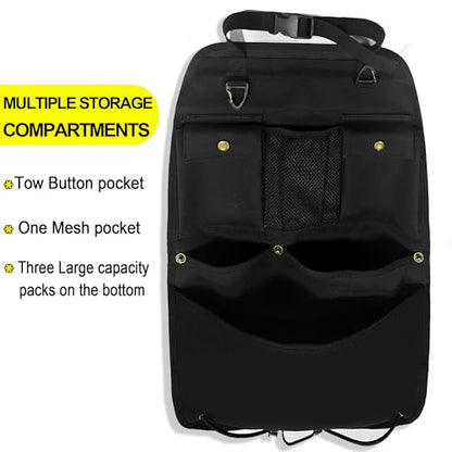 Black Car Seat Back Organizer with Multiple Pockets and Hooks - color: black