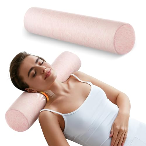 Memory Foam 4" Round Pillow, Cervical Neck Pillow for Pain Relief, Cylinder Pillows 18"x 4", Removable Cover, Neck Roll Pillow for Sleeping, Pink Ripple - color: Ripple Pink, size: 4”H