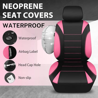 CAR PASS Waterproof Car Seat Covers Full Sets, Universal Fit Seat Covers for Cars, EVA Neoprene Seat Cover Set Full Sets, Interior Covers for Auto SUV,Vans,sedans, Trucks,(Black Pink) - color: Pink Full Sets