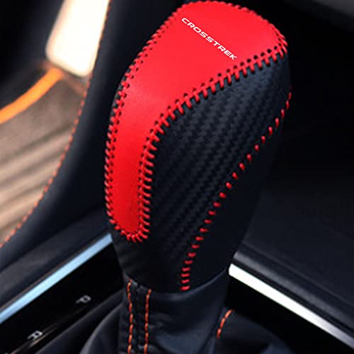 1pc Auto Car Gear Shift Handle Knob Cover Shift Lever PU Leather Protective Interior Accessories for Subaru Crosstrek 2018-2025（Red+Black - color: Carbon Fiber