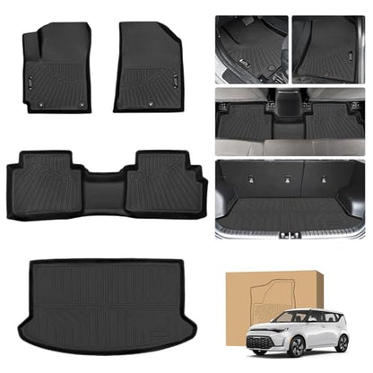 Peleus Floor Mats for KIA Soul 2020-2025 2026 (Fits Upper Floor of The Trunk,Without Subwoofer),TPE All Weather Protection 2 Rows Car Floor Liners with Cargo Liner KIA Soul Trunk Mat+Floor Mats - style: For Kia Soul 2020+