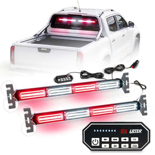 2 in 1 Emergency Strobe Traffic Advisor Light Bar w/Remote Control Warning Hazard Safety Interior Windshield Lights for Trucks Police Law Enforcement POV Vehicles(2x17.7, Red/White) - color: #02 Red/White