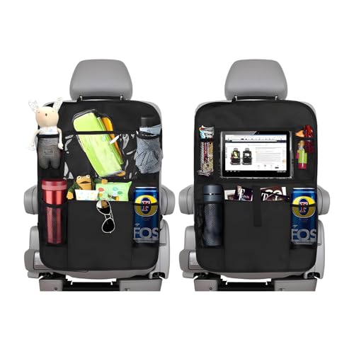 2PCS Car Backseat Organizer, Multi-Pocket Back Seat Protector with 10.2" Tablet Holder, Waterproof Oxford Fabric Storage Bag Auto Kick Mat for Kids Toddlers (B with Zipper) - color: B with Zipper