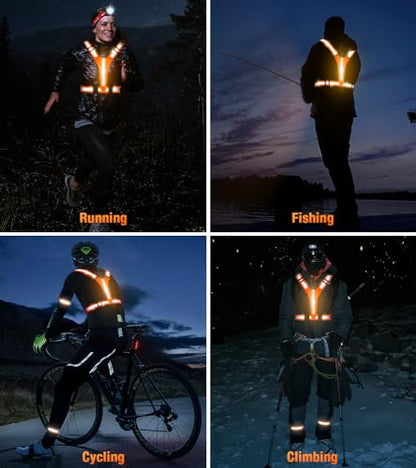 Led Light Up Running Vest Reflective Vest for runners night walking, Rechargeable Reflective Running Vest High Visibility - color: Orange