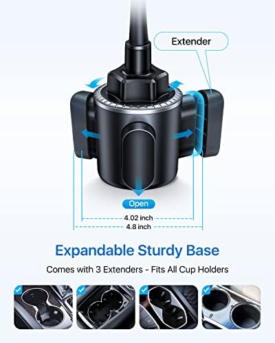 andobil Military-Grade Cup Phone Holder for Car/Truck, [2026 Enhanced] 13" 360° Adjustable Gooseneck w/Anti-Shake Car Mount, Universal Car Phone Holder for iPhone/Samsung/Pixel All 4.0-7.0" Devices - color: Black