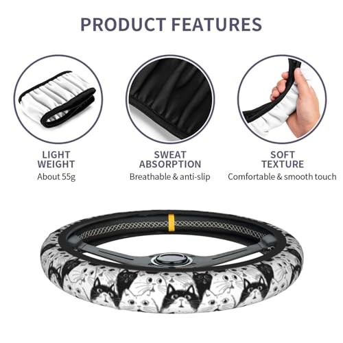 Cat Steering Wheel Covers Non Slip Neoprene Universal 15 Inch Steering Wheel Protector Car Cover for Men Women - color: Cat2