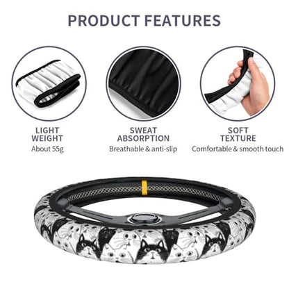 Cat Steering Wheel Covers Non Slip Neoprene Universal 15 Inch Steering Wheel Protector Car Cover for Men Women - color: Cat2