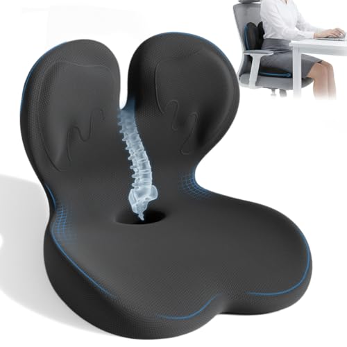 Memory Foam Seat Cushion,Orthopedic Ergonomic Seat Cushions for Tailbone,Sciatica, and Back Pressure Relief,L-Shaped Design & Adjustable Strap,Lumbar Support Pillow for Office,Car,Desk Chair - color: Black