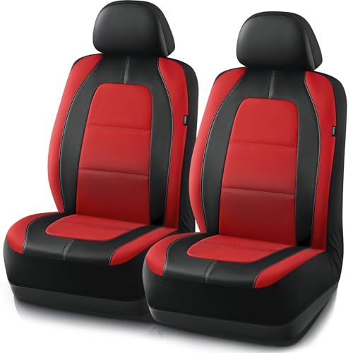 Road Comforts Car Seat Cover, Leather Car Seat Covers, Front Low Back Sport Seat Covers, Airbag Compatible, Universal Fits for Most Cars (Red) - color: Red Front Seat, size: Front Seat