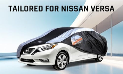 Versa Car Cover Waterproof All Weather with Silver Strip Design, Custom Fit for Versa 20012–2025, Versa Accessory with Door Zipper & Windproof Straps - size: Custom Fit Nissan Versa