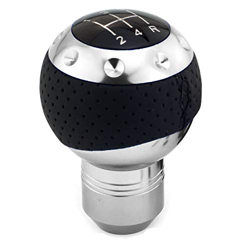 5 Speed Gear Shifter Knob, Leather Covered Aluminum Manual Car Stick Shift Handle Fit Most MT Transmissions, Silver - color: Silver