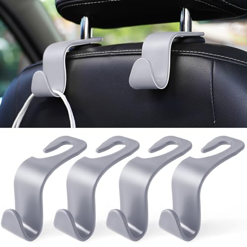 LivTee Car Seat Headrest Hook, Car Headrest Hidden Hook, 4 Pack Universal Auto Car Back Seat Hook Organizer for Purse Coat, Car Interior Accessories (Gray) - color: Gray