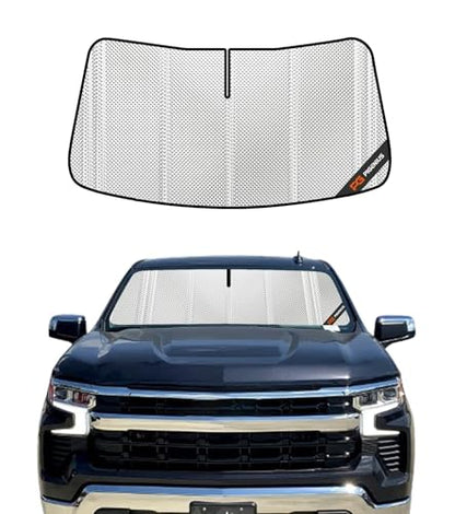 Pigenius Windshield Sun Shade for 2022-2026 Chevy Silverado/GMC Sierra 1500 (Refresh with 13.4" Screen), 24-26 2500HD 3500HD, Full Coverage Rearview Mirror Shade for Ultimate Protection - size: 2019-2026 high trim